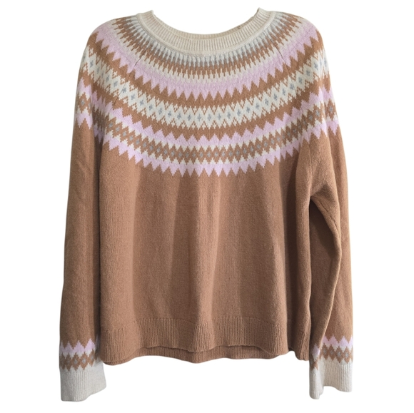 Boden Edie Fair Isle Sweater In Camel Melange Fair Isle XL Crewneck Camel Pink - Picture 5 of 10